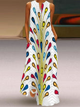 Vestido europeo con falda larga, sin mangas, cuello en V y bolsillo estampado